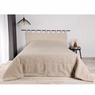 Jeté de lit en 100% lin (230×250 cm – Beige foncé)