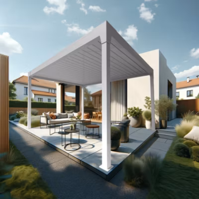 Pergola Bioclimatique AVANOA îlot 3,00×3,013 M Vérin à Télécommande (Blanc)