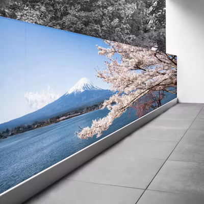 Brise vue Trompe l&rsquo;oeil – 100×277 cm – Le Mont Fuji au bord de l&rsquo;eau 3617689697239
