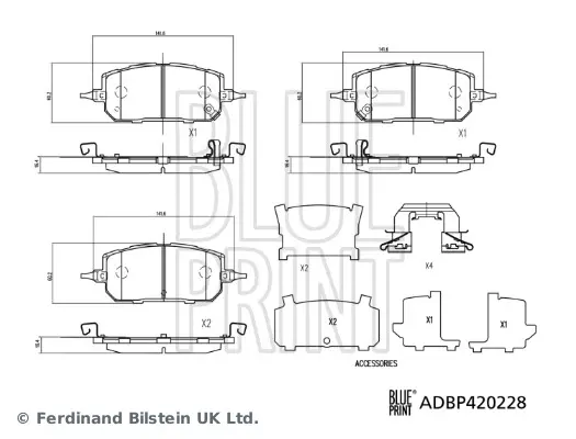 Jeu de 4 plaquettes de frein à disque BLUE PRINT ADBP420228
