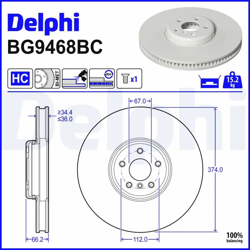 Disque de frein DELPHI BG9468BC