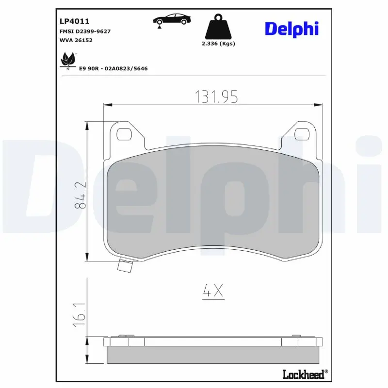 Jeu de 4 plaquettes de frein à disque DELPHI LP4011
