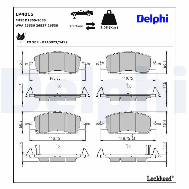 Jeu de 4 plaquettes de frein à disque DELPHI LP4015