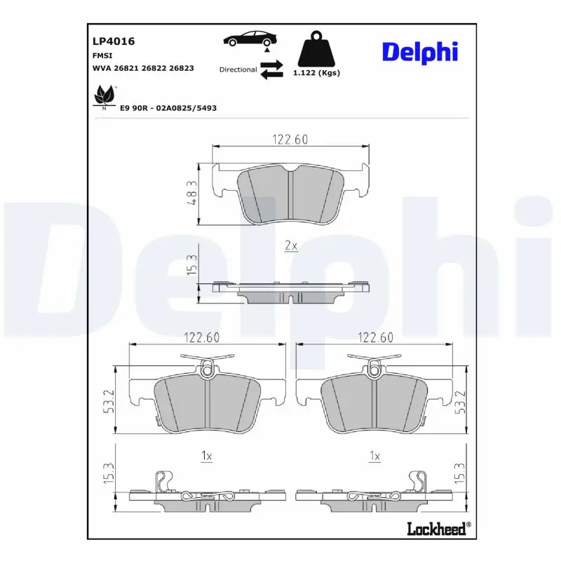 Jeu de 4 plaquettes de frein à disque DELPHI LP4016