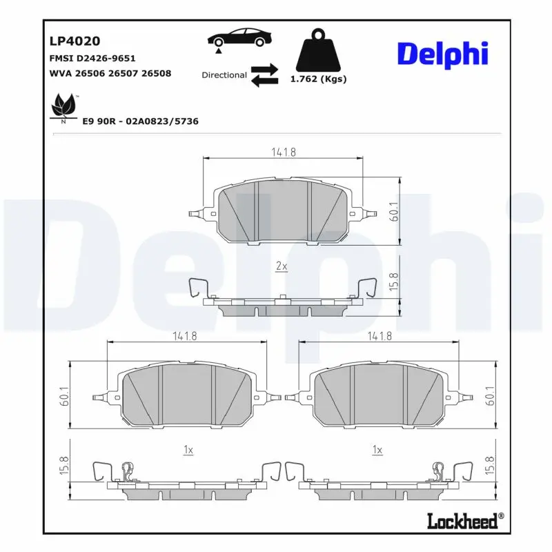 Jeu de 4 plaquettes de frein à disque DELPHI LP4020