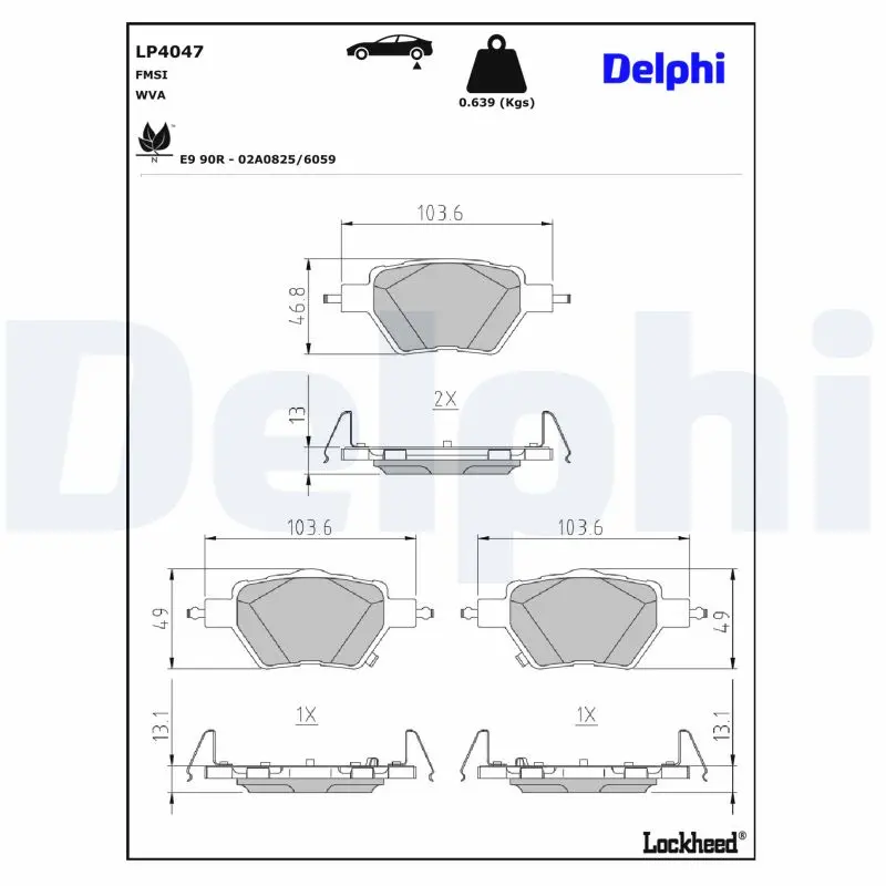 Jeu de 4 plaquettes de frein à disque DELPHI LP4047