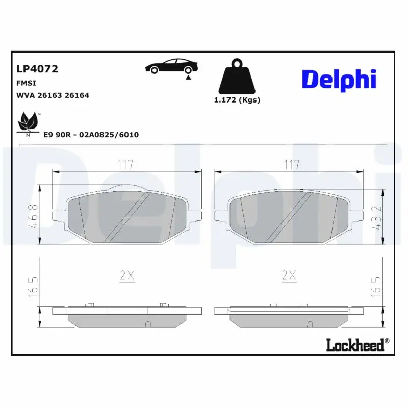 Jeu de 4 plaquettes de frein à disque DELPHI LP4072