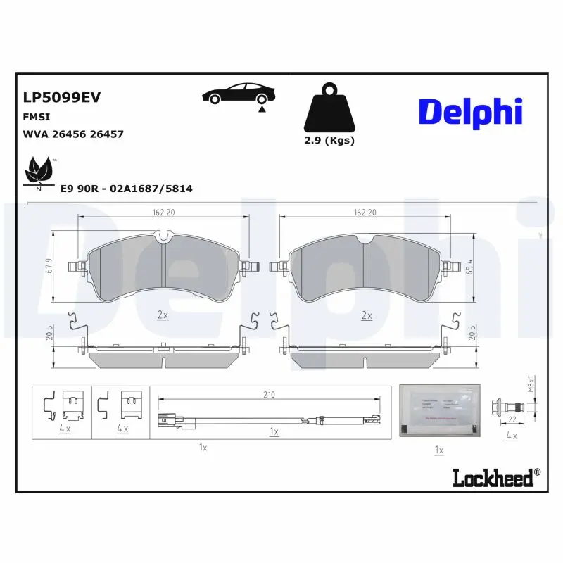 Jeu de 4 plaquettes de frein à disque DELPHI LP5099EV