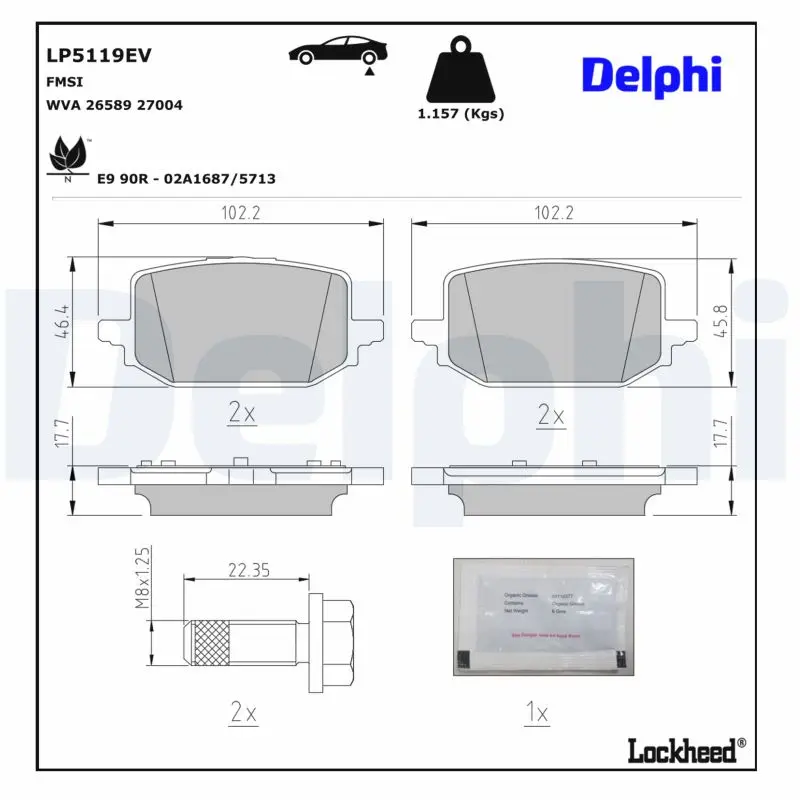 Jeu de 4 plaquettes de frein à disque DELPHI LP5119EV