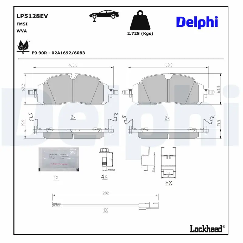 Jeu de 4 plaquettes de frein à disque DELPHI LP5128EV