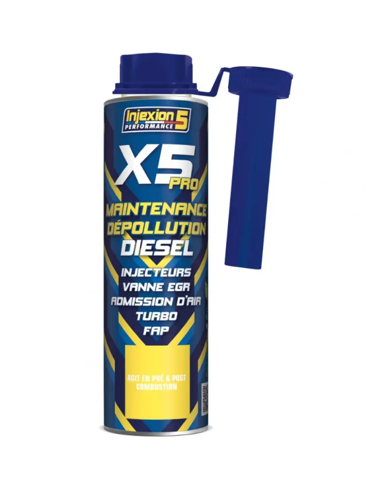 Additif anti pollution Diesel X5 PRO pour injecteurs, vanne EGR, admission d'air, turbo et FAP – 300ml
