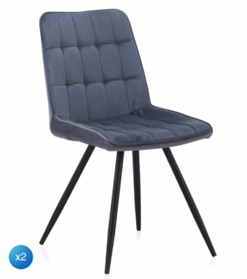 Lot de 2 chaises capitonnées bleues avec pieds métalliques noirs