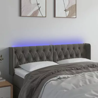 vidaXL Tête de Lit à LED Meuble de Chambre à Coucher Accessoire de Lit Double Tête de Cadre de Lit Intérieur Gris Foncé 3123627