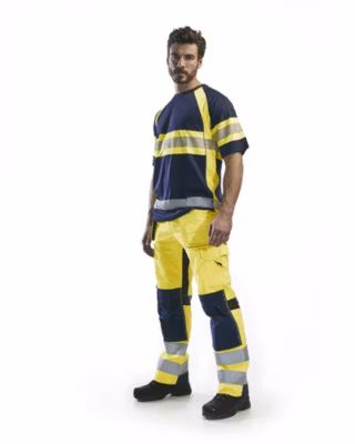 Pantalon artisan aéré haute visibilité stretch Jaune fluo/Marine – Blaklader 156518113389