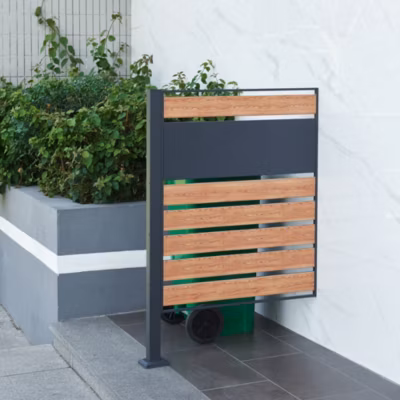 Cache-poubelle Uusikaupunki acier galvanisé 120 x 83 x 11 cm anthracite effet bois en.casa