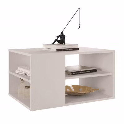 Table Basse Rectangle Blanche 4 Niches L 68 H 36.2 P 45 cm – L 45 x l 68 x H 36.2 cm