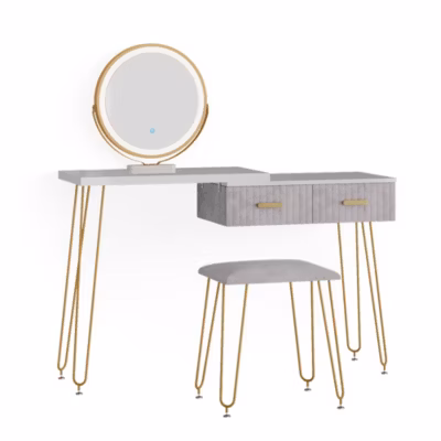 Vicco Coiffeuse Gris 120cm avec éclairage LED et tabouret