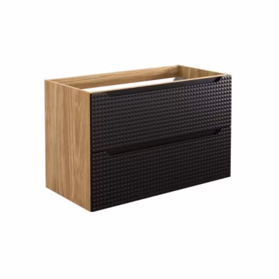 Meuble sous vasque VELNIA  2 tiroirs  90 cm  Coloris chene clair et noir  Meuble suspendu