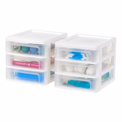 Iris Ohyama, Tour de Rangement Plastique B6, 3 Tiroirs, Lot de 2, Blanc, CDD-XS3