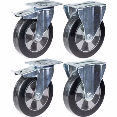 Roulettes de 152 mm (6&Prime;) en caoutchouc noir, avec frein et roue fixe, capacité de charge de 1 320 kg, lot de 4