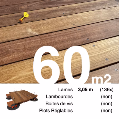 Planches de terrasse bois exotique CUMARU pour 60 m², Longueur 3,05 m.