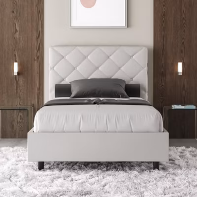 Lit Priya en simili cuir blanc avec sommier tapissé 140×210