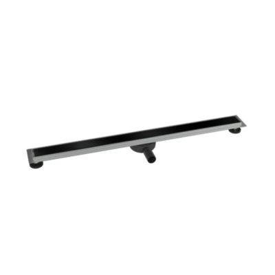 Caniveau de douche à l&rsquo;italienne Acier inox avec Siphon, Drain de cabine Filtre anti-odeurs – FlexGL01-3 – Verre noir – 100cm