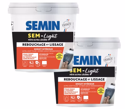Enduit de Rebouchage Allégé pour Trous et Fissures Importants, Sem-Light Semin, Intérieur, Seau de 5 L (lot de 2)