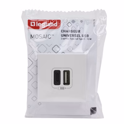 Double USB-A+C 2 modules Mosaic blanc Legrand