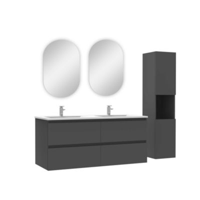 Ensemble meubles double vasque 120cm,colonne + miroir ovale Anthracite