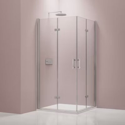 Cabine de douche d&rsquo;angle 80x100x195cm (LxPxH) verre 8mm, 2 portes pliantes, Profilé chrome – DX213