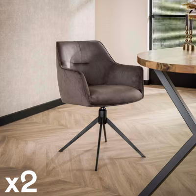 Fauteuil de table pivotant en velours gris motif damier (lot de 2) MELBOURNE