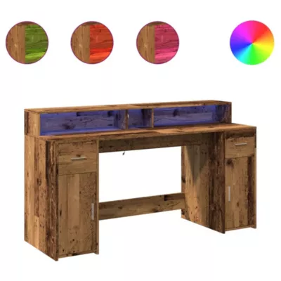 Bureau avec lumières LED vieux bois bois d&rsquo;ingénierie vidaXL