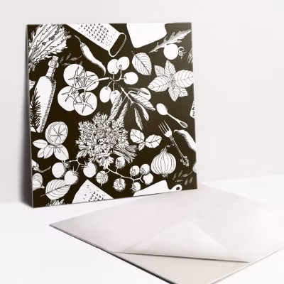 Carreaux vinyle Tulup 30×30 cm Légumes de dessins animés en noir et blanc 9 pcs