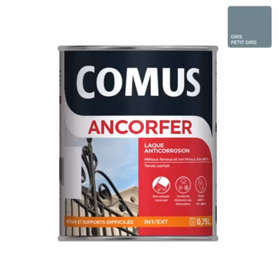 ANCORFER BRILLANT 0.75L Gris petit gris – Peinture-laque antirouille pour métaux et autres supports – COMUS