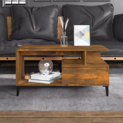 819625 vidaXL Table basse Chêne fumé 90x49x45 cm Bois d&rsquo;ingénierie