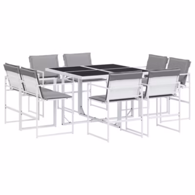 Prolenta Premium –  Ensemble à manger de jardin avec coussins 9 pcs blanc textilène