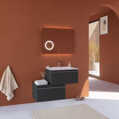 Armoire De Toilette Murale De 90 Cm, Gris Foncé, Avec Miroir Tactile Led 60X80 – Seattle