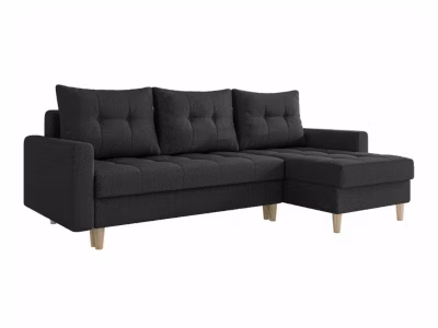 Canapé d&rsquo;angle Boulder 100, Noir, Fonction de couchage, 222x140x90cm