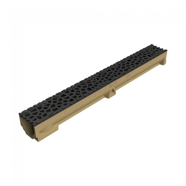 Caniveau béton polymère H 95 mm avec grille fonte noire Voronoï – Self 100 ACO