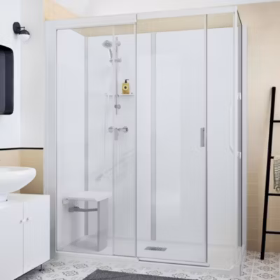 Cabine de douche Kinedo Kinemagic Sérénité Plus 120×90 habillage toute hauteur 1 coulissant verre transparent avec mitigeur