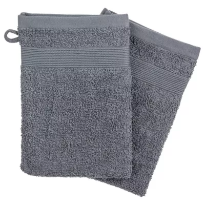 Lot de 2 gants de toilette – coton 450 gr/m² – gris anthracite 15×21 cm – Atmosphera
