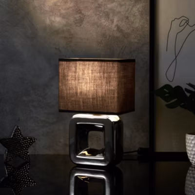 Lampe – Home Deco Factory – Céramique – Chromée – Argent Et Blanc