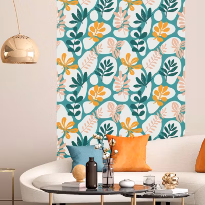 Papier peint intissé pré-encollé – TURQUOISE FEUILLES TROPICALES – 1 rouleau de 300x60cm