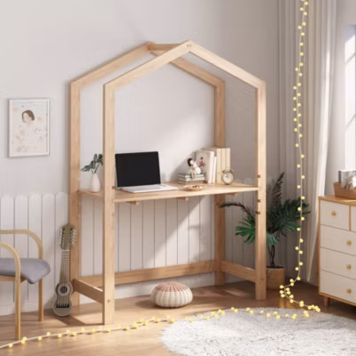 Bureau d&rsquo;enfant Susaa 160 x 110 x 50 cm pin naturel en.casa