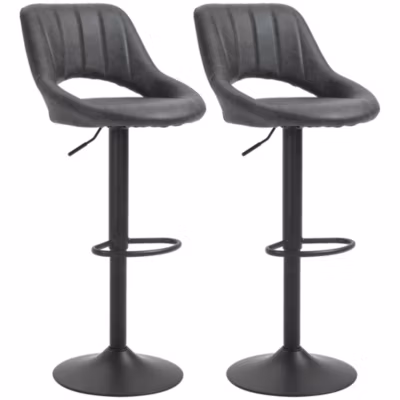 Lot de 2 tabourets de bar design contemporain réglable pivotant – repose-pied – métal PU noir