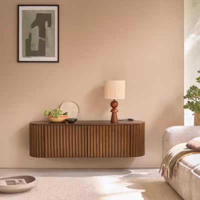 Meuble TV en bois massif 140 cm suspendu