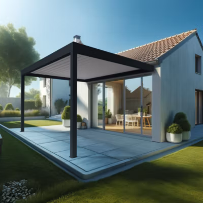 Pergola Bioclimatique AVANOA 3,00×3,038 M Vérin à Télécommande (Gris anthracite / Blanc)