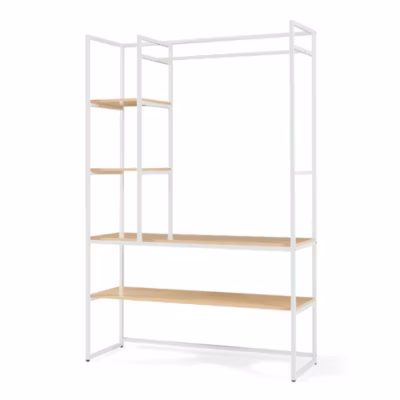 Portant à vêtements Horgau métal 180 x 120 x 40 cm blanc effet chêne en.casa