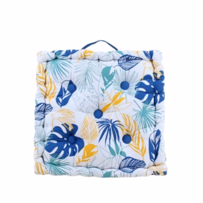 Coussin de sol blanc motifs tropical 40x40cm